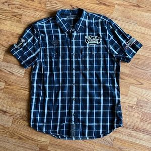 Harley-Davidson blue plaid short sleeve button up shirt, size Large